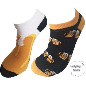 Verjaardag cadeau - Bier Sokken - Sneaker sokken - Mismatch - Sneaker - Leuke sokken - Vrolijke sokken - Luckyday Socks - Sokken met tekst - Aparte Sokken - Socks waar je Happy van wordt