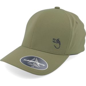 Hatstore- Black Fish Hook Logo Delta Fit Olive Flexfit - Skillfish Cap