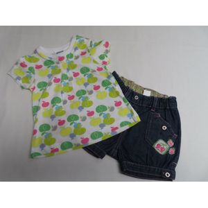 Ensemble - Meisjes - T shirt wit met vruchten + Jeans shortje - 6 maand 68