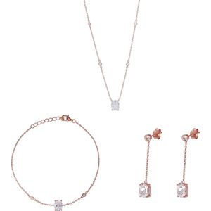 Orphelia SET-7419 - Juwelenset Center Stone: Ketting + Armband + Oorbellen - 925 Zilver Rosé - 19,5/43 cm