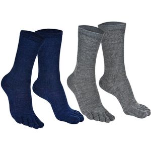 Norfolk - 2 Paar - 56% Merino wol Teensokken - Antiblaren - Temperatuurregulatie - Wandelsokken - Maat 39-42 - Blauw / Grijs - Bruges