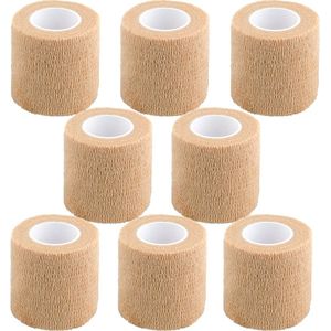 Zelfklevende pleister - 8 rollen - Sporttape - 5 cm x 4,5 m - Ademende elastische pleister - Zelfklevende fixatiepleister - Sportpleister - Voor eerste hulp, bescherming tegen polsverstuikingen en honden - Beige