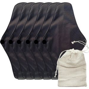 Wasbare maandverband-bamboe - set van 6 stuks - inclusief tasje - wasbare inlegkruisjes - maandverband katoen - uitwasbaar maandverband - biologisch maandverband - stoffen maandverband - menstruatiecup alternatief