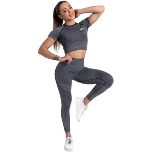 Mives® Sportlegging en Top - Yoga - Fitness set - Scrunch Butt - Dames Legging - Sportkleding - Fashion legging - Broeken - Gym Sports - Legging Fitness Wear - High Waist - GRIJS - maat L - KORTEMOUWEN