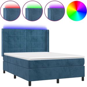 vidaXL - Boxspring - met - matras - en - LED - fluweel - donkerblauw - 140x190 - cm