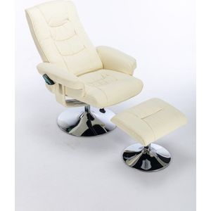 Merax PU Leer Gestoffeerde Massage Fauteuil - Massagestoel met Voetenbank - Draaibaar Elektrische Stoel - Beige