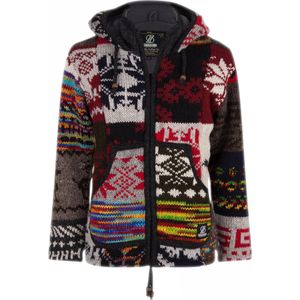 Gebreid Wollen Dames Vest van Schapenwol met Polyester Fleece voering en vaste capuchon met binnenkraag - SHAKALOHA - W Patch NH Happy M