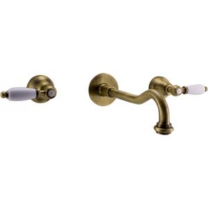 PB klassieke kraan inbouw muurkraan met witte hendels 25 cm uitloop Brons 1208854392