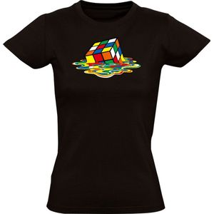 Gesmolten Rubiks Cube Dames T-shirt - game - retro - wiskunde - denken - puzzel - leren - verf - schilder - rubix - nerd - spel - grappig