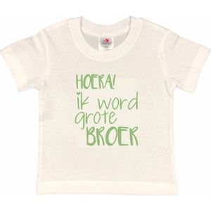 Shirt Aankondiging zwangerschap Ik word grote broer | korte mouw | sage green (saliegroen) | maat 98/104 zwangerschap aankondiging bekendmaking Baby big bro brother