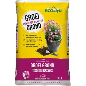 ECOstyle GroeiGrond Huis & Tuin Turfvrije Potgrond - Met Kokosvezels en Organische Voeding - Voor Kleurige en Bloeiende Planten - 30 L
