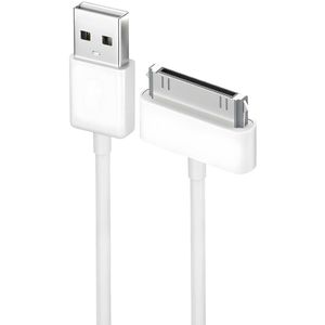 USB A naar USB 30-Pin Kabel - 1 Meter Oplaadkabel 1x - Geschikt voor: iPhone 4/4S/3G/3GS, iPad 1/2/3, iPod Touch 1/2/3/4, iPod Nano 6 - Oplader kabel