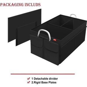 Auto Boot Organizer, Opvouwbare Auto Kofferbak Organizer Waterdichte Duurzame Meerdere Compartimenten Opslag, Bevestiging Riemen (Zwart)