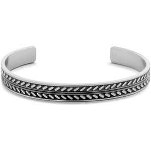 Frank 1967 7FB-0565 Stalen Armband - Heren - Bangle - 62 x 51 mm - 8 mm Breed - 18 cm - Zwart Bewerkt - Zilverkleurig