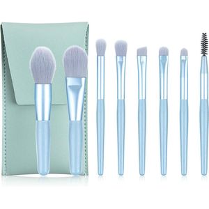 ''OP=OP'' Make up kwasten set - Make up organizer - Reis set - Blauw - 8 delig - Korte kwasten - Professioneel - Make up kwasten set met etui - Stijlvol - Leder - eyeliner - oogschaduw - Blusher - Poederkwast