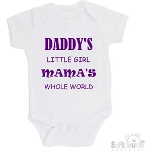 100% katoenen Romper ""Daddy's little girl Mama's whole world"" Meisjes Katoen Wit/paars Maat 56/62