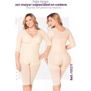 M&D origineel FAJAS COLOMBIANAS - COLOMBIAANSE SHAPEWEAR - Damesmode - Lingerie - Maatverkleining - Postpartum - Postoperatief/ Lange faja- Voorgevormde bh - ¾ mouw - Haakjes met twee niveaus - Gemiddelde compressie - BEIGE - Maat XS - R 1271 XS