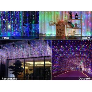Led gordijn - Kerstversiering - Regenboog - Meerkleurig - ENERGIEBESPAREND - kerstverlichting - voor binnen en buiten - kerstlichtslinger - kerstdecoratie verlichting - feestdagen - lichtgordijn - feestverlichting - 3 bij 3 meter - sierverlichting -