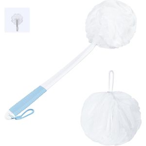 Loofah Douchesponsset - Antislip Lange Steel - Exfoliatie - Wit/Blauw - 1 stuk
