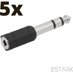 ESTARK® Audio Plug 5 STUKS - 6.35mm Jack (m) - 3.5mm Jack (v) Stereo AUX Audio Aux Adapter - Verloopstekker - 6.35 mm naar 3.5 mm - Mini jack naar jack - Verloopplug – Jackplug - Koppelstuk - Audio plug - metaal / verguld - Zwart5