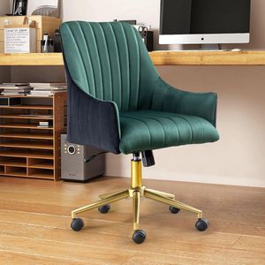 Loungestoel - Ergonomische bureaustoel met rollen en kantelfunctie, draagvermogen van 150 kg, fluwelen bekleding, voor slaapkamer/werkkamer