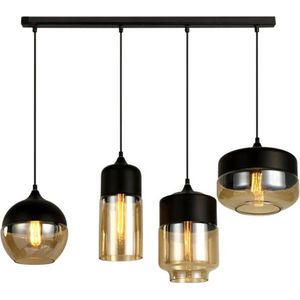 ByMus Moorea - Hanglamp Eetkamer - Industrieel - E27 fitting - Zwart - Glas - Hanglampen Woonkamer - Inclusief plafondplaat 100cm - Plafondlamp - Hanglamp modern