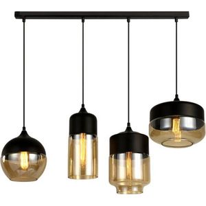 KLIMliving Moorea - Hanglamp Eetkamer - Industrieel - E27 fitting -  Zwart - Glas - Hanglampen Woonkamer - Inclusief plafondplaat 100cm - Plafondlamp - Hanglamp modern