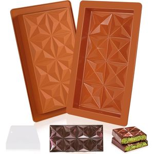 Chocoladevorm van Siliconen - Diepe Nougat Mallen - Grote Vormen voor Chocolade - Herbruikbaar - Geschikt voor Chocolade, Gelei en Ijs - Set van 2 (Oranje)
