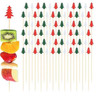 100 stuks Kerstbamboe cocktailsticks - kerstboom fruit sticks - fancy food picks - houten tandenstokers - bamboe spiesjes - cocktailsticks voor dranken, canapés, voorgerechten - Xmas.
