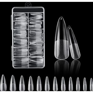 Nifkos 182 - Stiletto cq Waterdrop Half Frosted - Full Cover - Nageltips - Nepnagels - Plaknagels - In Assortimentsbox - 120 stuks 12 maten - Voor Gellak Acrylnagellak en PolyGel nagels - Royala Frosted Tips Line