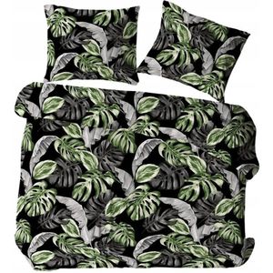 Kora Beddengoed Set 140x200cm Zwart Grijs Groen Bladeren Katoen