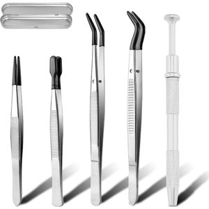 5-delige set rubberen pincetten voor ambachten en sieraden met antislip tips