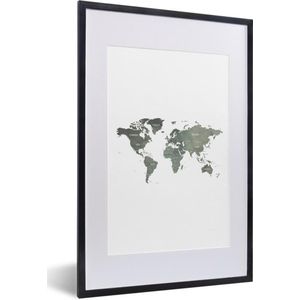 Fotolijst incl. Poster - Wereldkaart - Grijs - Land - 40x60 cm - Posterlijst