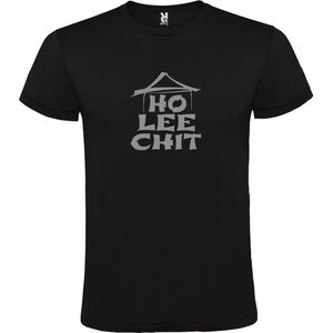 Zwart t-shirt met "" Ho Lee Chit "" print Zilver size XS