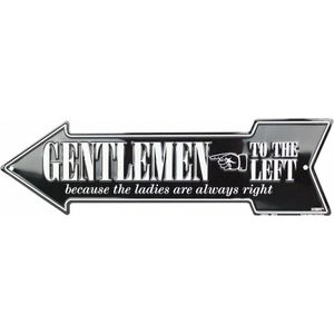 Gentlemen To The Left Pijl Bord Aluminium - Zwart 50 x 14,5 cm