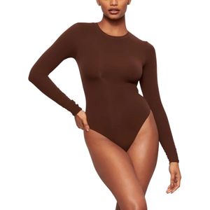 Premium Dames Thermo Body / Bodysuit | Stretch Met Gesloten Hals | Bruin - S