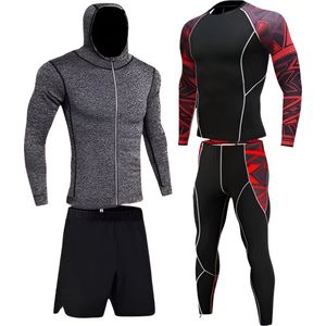 E-shop4u® - Winter Thermokleding Set Mannen - 4-delig Thermisch Ondergoed - Heren - Compressie - Snel Drogend - Ademend - Lente/Zomer/Herfst/Winter - Maat XXL - Grijs/Rood