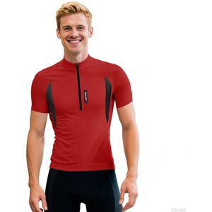 MEETEU Cycling Fietsshirt Heren Korte Mouwen - Wielershirt Heren Korte Mouw - Comfortabel en Sneldrogend Wielrenshirt Heren -Rood-L