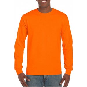 Heren t-shirt lange mouw fluor oranje S