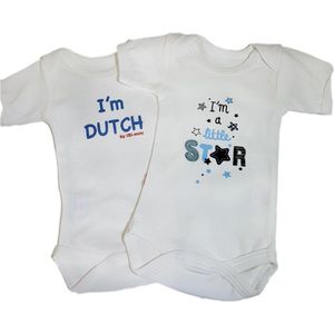 ISI MINI - Rompertje - Korte Mouw - Maat: 50/56 - Kleur: Grijs / Wit - Set van 2