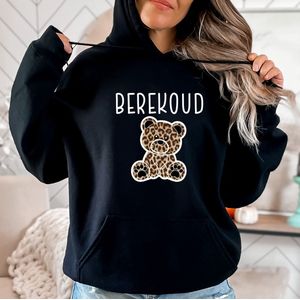 Dames hoodie zwart Berekoud met beer. Warme hoodie-warme trui- Maat S
