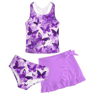 Badpak voor meisjes - Driedelige bikini met zomerrok - Sneldrogende zwembroek voor kinderen van 6 tot 12 jaar