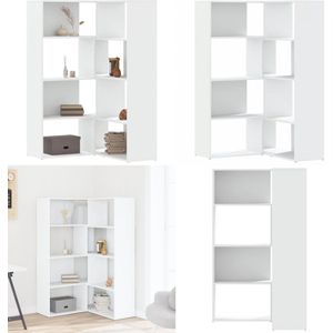 vidaXL Boekenkast 4-laags hoek 85x85x140 cm bewerkt hout wit - Hoekboekenkast - Hoekboekenkasten - Hoekkast - Boekenkast