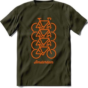 Amsterdam Fiets Stad T-Shirt | Souvenirs Holland Kleding | Dames / Heren / Unisex Koningsdag shirt | Grappig Nederland Fiets Land Cadeau | - Leger Groen - M