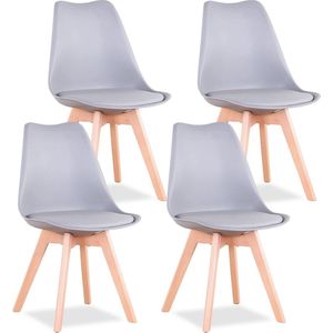 Verkoop Nederland® - Een Set Van 4 - Nordic Middeleeuwse Eetkamerstoelen - Pu Gewatteerde Stoel - Beukenhouten Poten - Bureaustoelen - Slaapkamer - Balkon - Restaurant - Grijs - 120Kg max - 82x47 cm