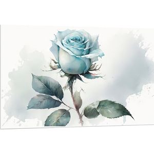 PVC Schuimplaat - Aquarel Verf Tekening van Lichtblauwe Roos - 120x80 cm Foto op PVC Schuimplaat (Met Ophangsysteem)