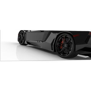 PVC Schuimplaat- Zwarte Sportauto met Rode Details op Witte Achtergrond - 120x40 cm Foto op PVC Schuimplaat
