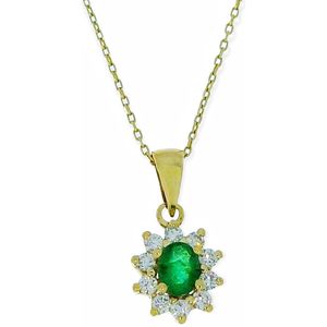 Gouden Ketting met Hanger Diamant Smaragd 14 karaats