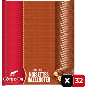 Côte d'Or Chocolade Repen Melk Hele Hazelnoten - 45 Gram - 32 Stuks - Chocolade - Reep - Snack - Voordeelverpakking