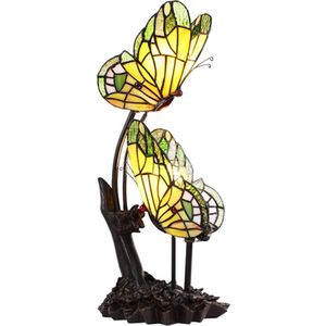 LumiLamp Tiffany Tafellamp Vlinders 24*17*47 cm Geel Glas Tiffany Bureaulamp Tiffany Lampen